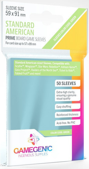 Gamegenic Prime Board Game Sleeves - Size Code GREEN - Standard American Size (59mm x 91mm) (50 Sleeves Per Pack)