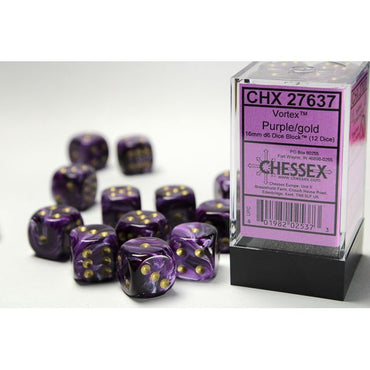 Chessex Vortex 16mm d6 Purple/gold Block (12)