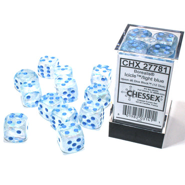 Chessex Borealis 16mm d6 Icicle/light blue Luminary Block (12)