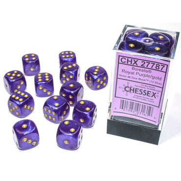 Chessex Borealis 16mm d6 Royal Purple/gold Luminary Block (12)