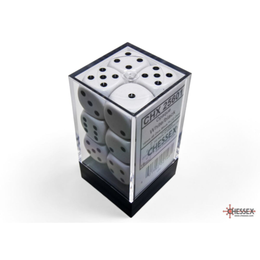 Chessex Opaque 16mm d6 White/Black Block (12)