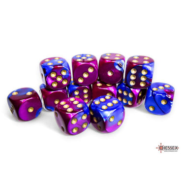Chessex Gemini 16mm d6 Blue-Purple/Gold (12)