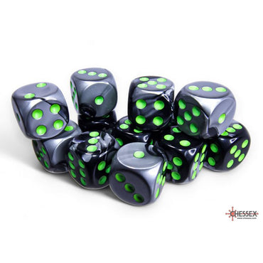 Chessex Gemini 16mm d6 Black-Grey/Green (12)