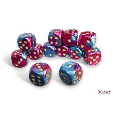 Chessex Gemini 16mm d6 Purple-Teal/Gold (12)