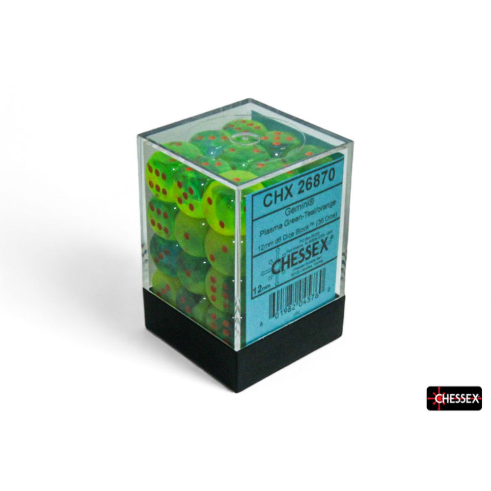 Chessex Gemini 12mm d6 Plasma Green-Teal/Orange Block (36)