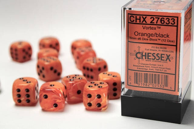 Chessex Vortex 16mm d6 Orange/Black Block (12)