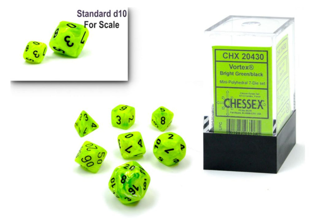 Chessex Vortex Mini Bright Green/Black 7-Die Set
