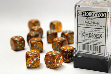 Chessex 16mm D6 Dice Block Glitter Gold/Silver