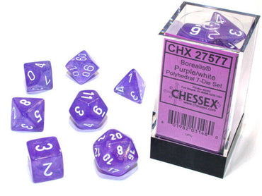 Chessex Borealis Purple/White (Luminary Effect) 7-Die Set