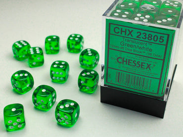 Chessex Translucent 12mm d6 Green/White Block (36)