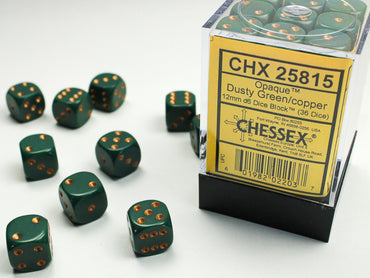 Chessex Opaque 12mm d6 Dusty Green/Copper Block (36)
