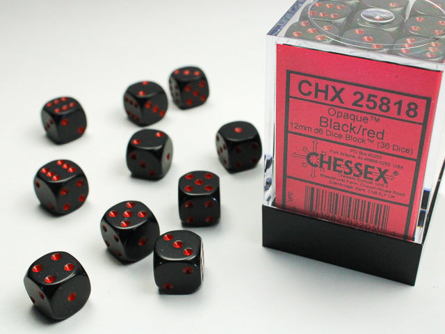 Chessex Opaque 12mm d6 Black/Red Block (36)