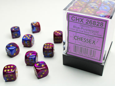 Chessex Gemini 12mm d6 Blue-Purple/Gold Block (36)