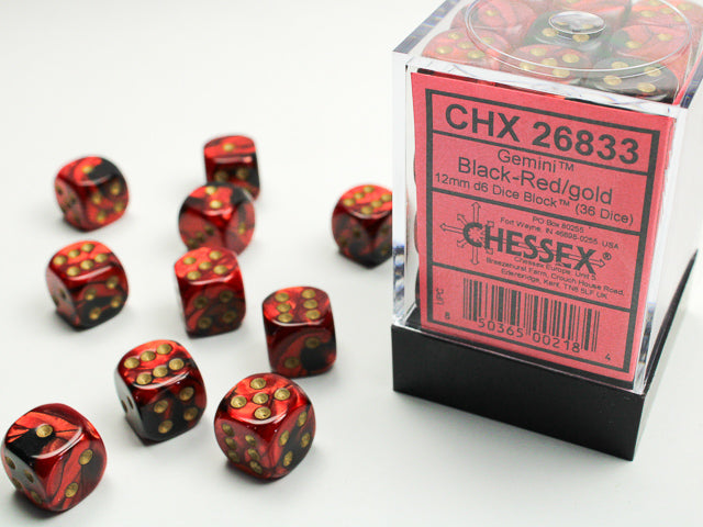 Chessex Gemini 12mm d6 Black-Red/Gold Block (36)
