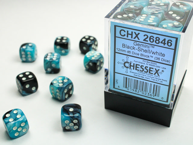 Chessex Gemini 12mm d6 Black-Shell/White Block (36)