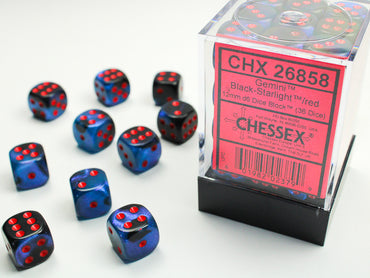 Chessex Gemini 12mm d6 Black-Starlight/Red Block (36)