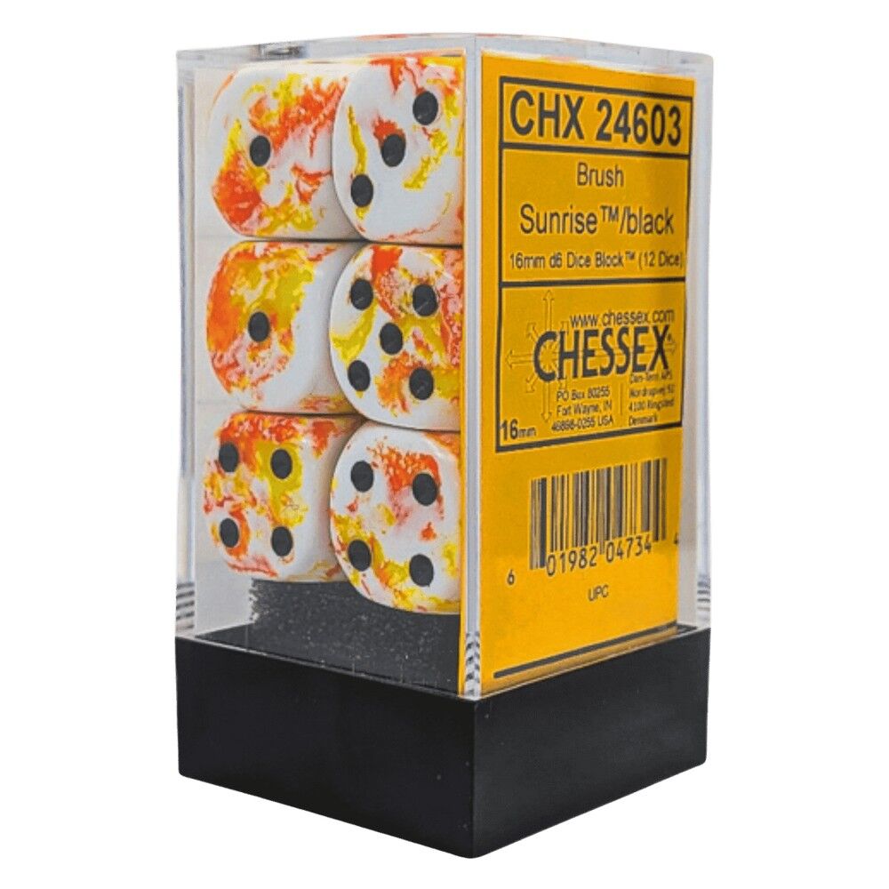 Chessex Brush Sunrise/Black 16mm d6 Dice Block (12)