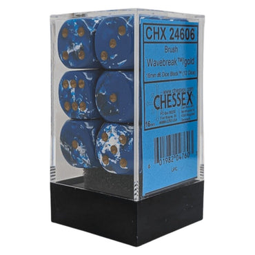 Chessex Brush Wavebreak/Gold 16mm d6 Dice Block (12)