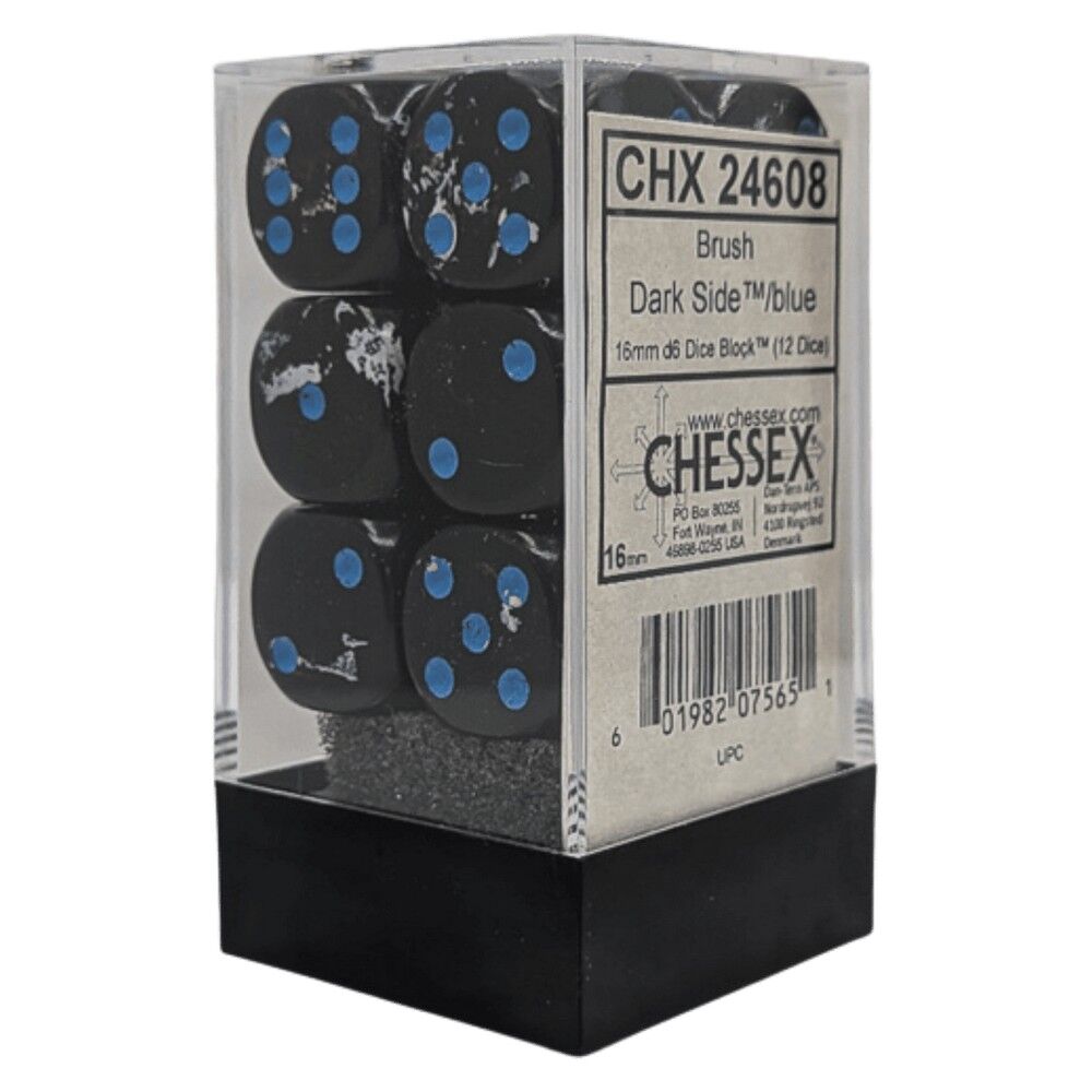 Chessex Brush Dark Side/Blue 16mm d6 Dice Block (12)