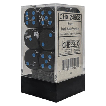 Chessex Brush Dark Side/Blue 16mm d6 Dice Block (12)