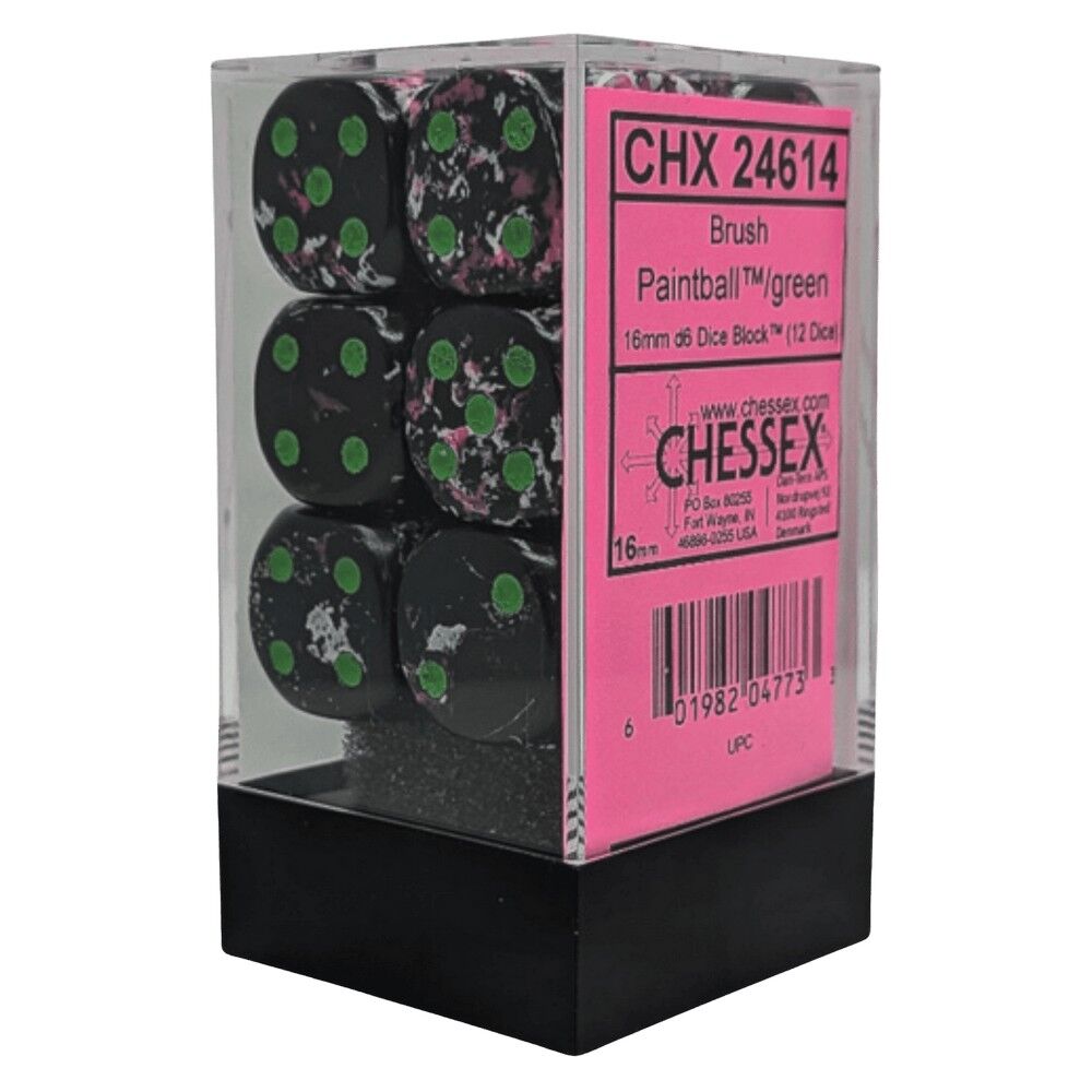 Chessex Brush Paintball/Green 16mm d6 Dice Block (12)