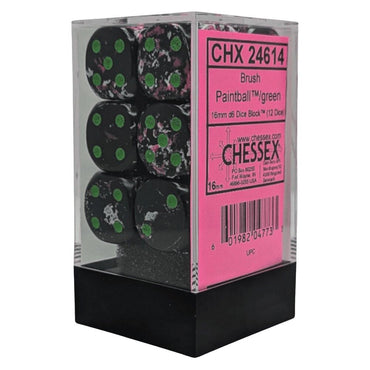 Chessex Brush Paintball/Green 16mm d6 Dice Block (12)