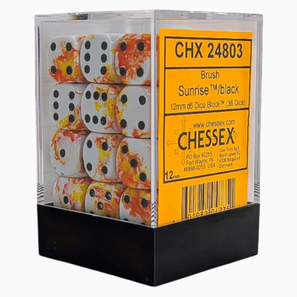 Chessex Brush Sunrise/Black 12mm d6 Dice Block (36)