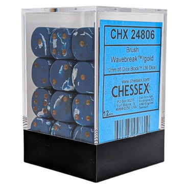 Chessex Brush Wavebreak/Gold 12mm d6 Dice Block (36)