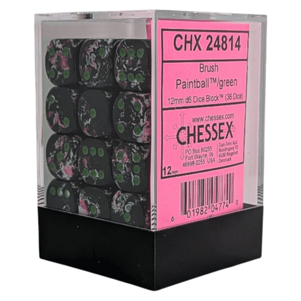 Chessex Brush Paintball/Green 12mm d6 Dice Block (36)