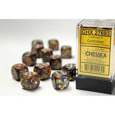 Chessex Lustrous 16mm d6 Gold/Silver Dice (12)