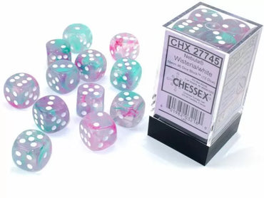 Chessex Nebula 16mm d6 Wisteria/White Luminary Block (12)