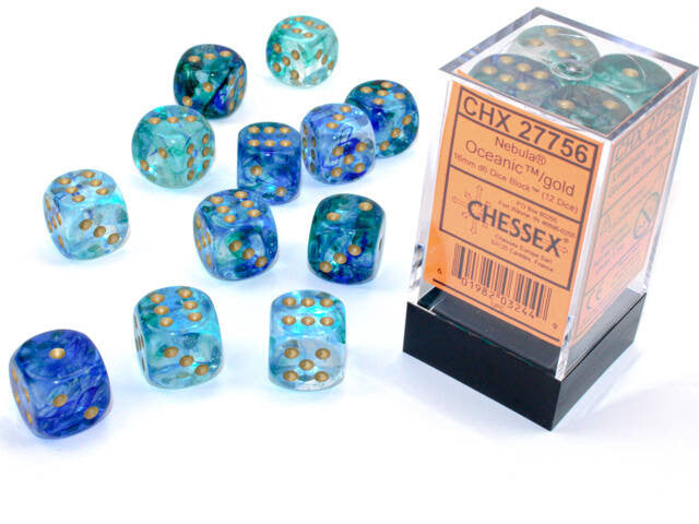 Chessex Luminary Nebula 16mm d6 Oceanic/Gold Block (12)