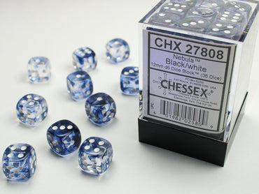 Chessex Nebula 12mm d6 Black/White Block (36)