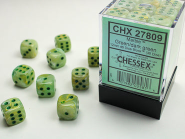 Chessex Marble 12mm d6 Green/Dark Green (36)