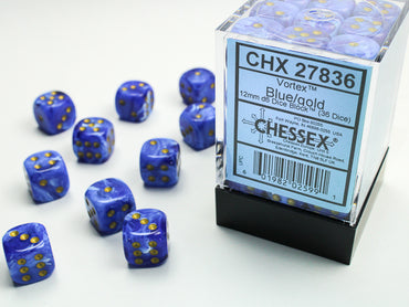 Chessex Vortex 12mm d6 Blue/gold Block (36)