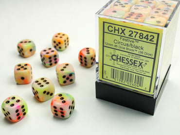 Chessex Festive 12mm d6 Circus/Black Block (36)