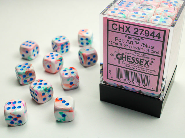 Chessex Festive 12mm d6 Pop Art/Blue Block (36)