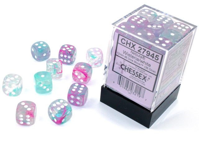 Chessex Luminary Nebula 12mm d6 Wisteria/White Block (36)