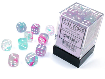 Chessex Luminary Nebula 12mm d6 Wisteria/White Block (36)