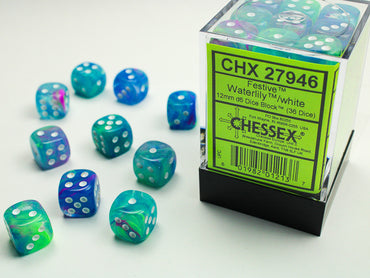 Chessex Festive 12mm d6 Waterlily/White  Block (36)