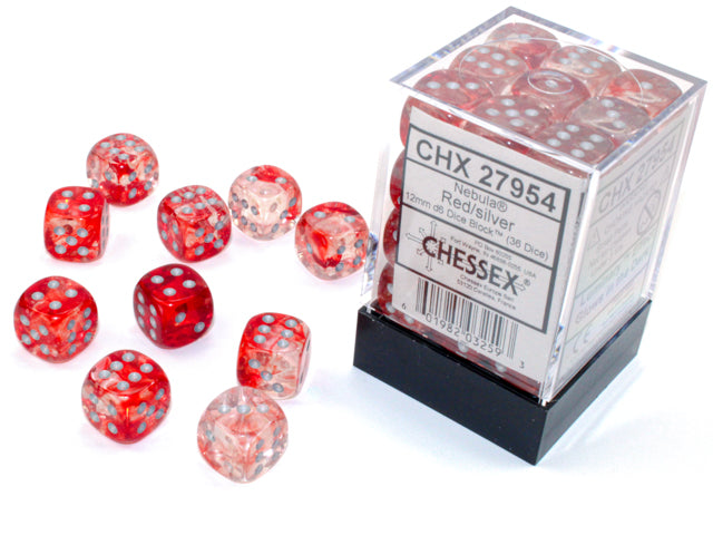 Chessex Luminary Nebula 12mm d6 Red/Silver Block (36)