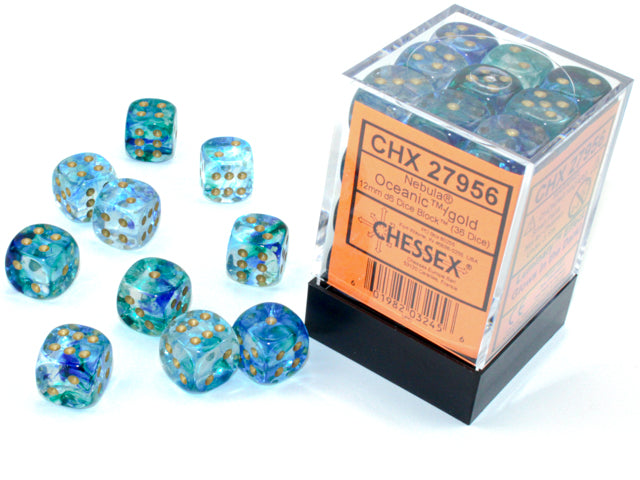 Chessex Luminary Nebula 12mm d6 Oceanic/Gold Block (36)