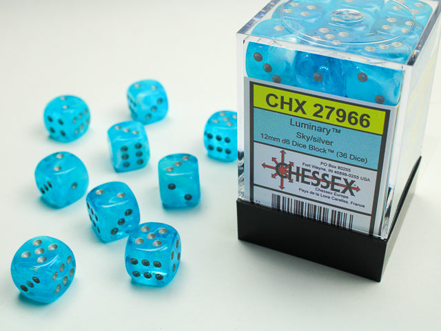 Chessex Luminary 12mm d6 Sky/Silver Block (36)