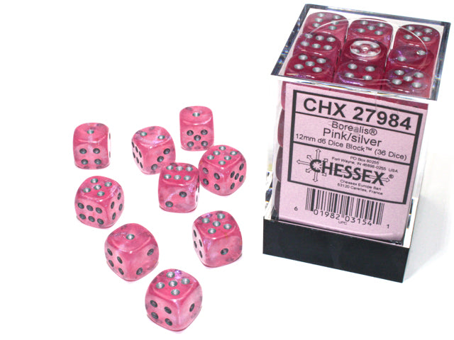 Chessex Luminary Borealis Pink/Silver 12mm d6 Block (36)