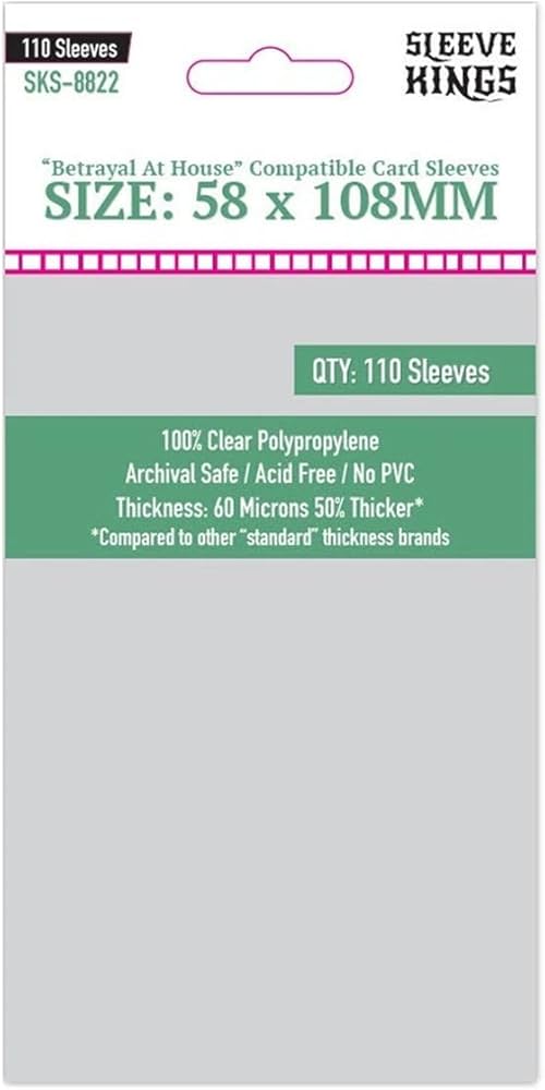 Sleeve Kings Board Game Sleeves (58mm x108mm) (110 Sleeves Per Pack) (Betrayal compatible)