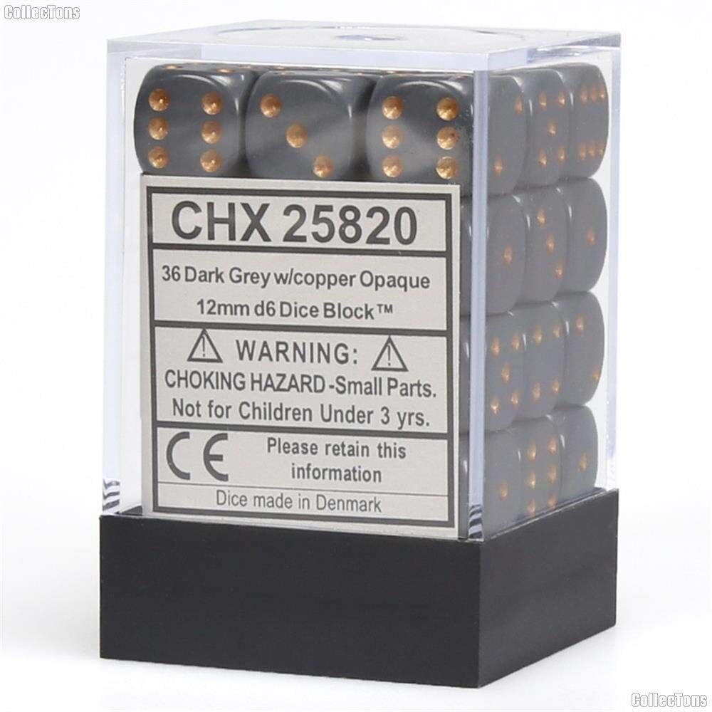 Chessex Opaque 12mm d6 Dark Grey/Copper (36)