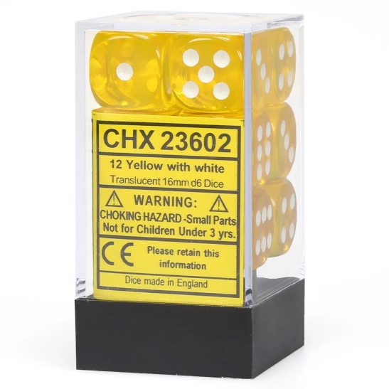 Chessex Translucent 16mm d6 Yellow/White Block (12)
