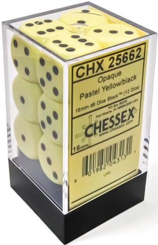 Chessex Opaque 16mm d6 Pastel Yellow/Black (12)