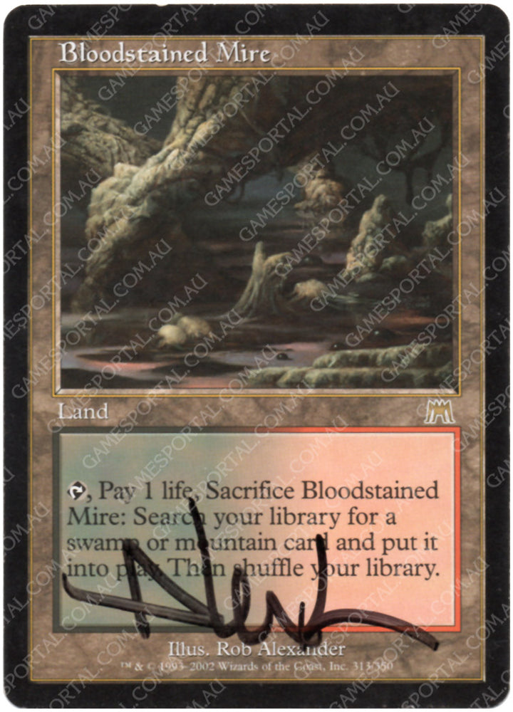 Bloodstained Mire [Onslaught] - Moderately Played, Signed