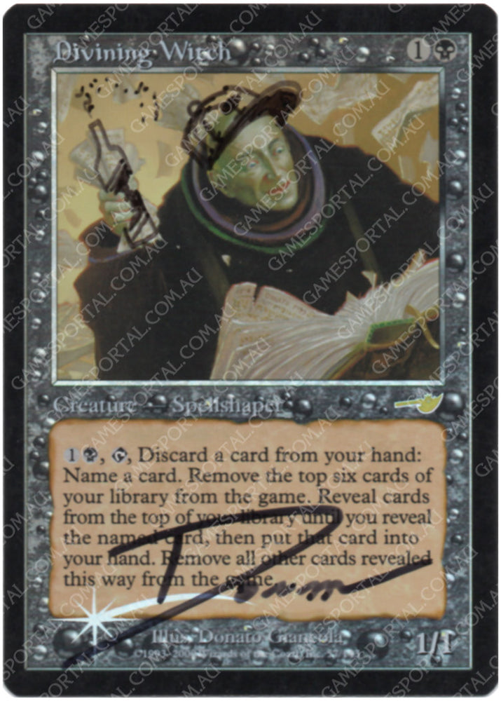Divining Witch [Nemesis] - Lightly Played Foil, English, Signed, Donato Giancola Alter